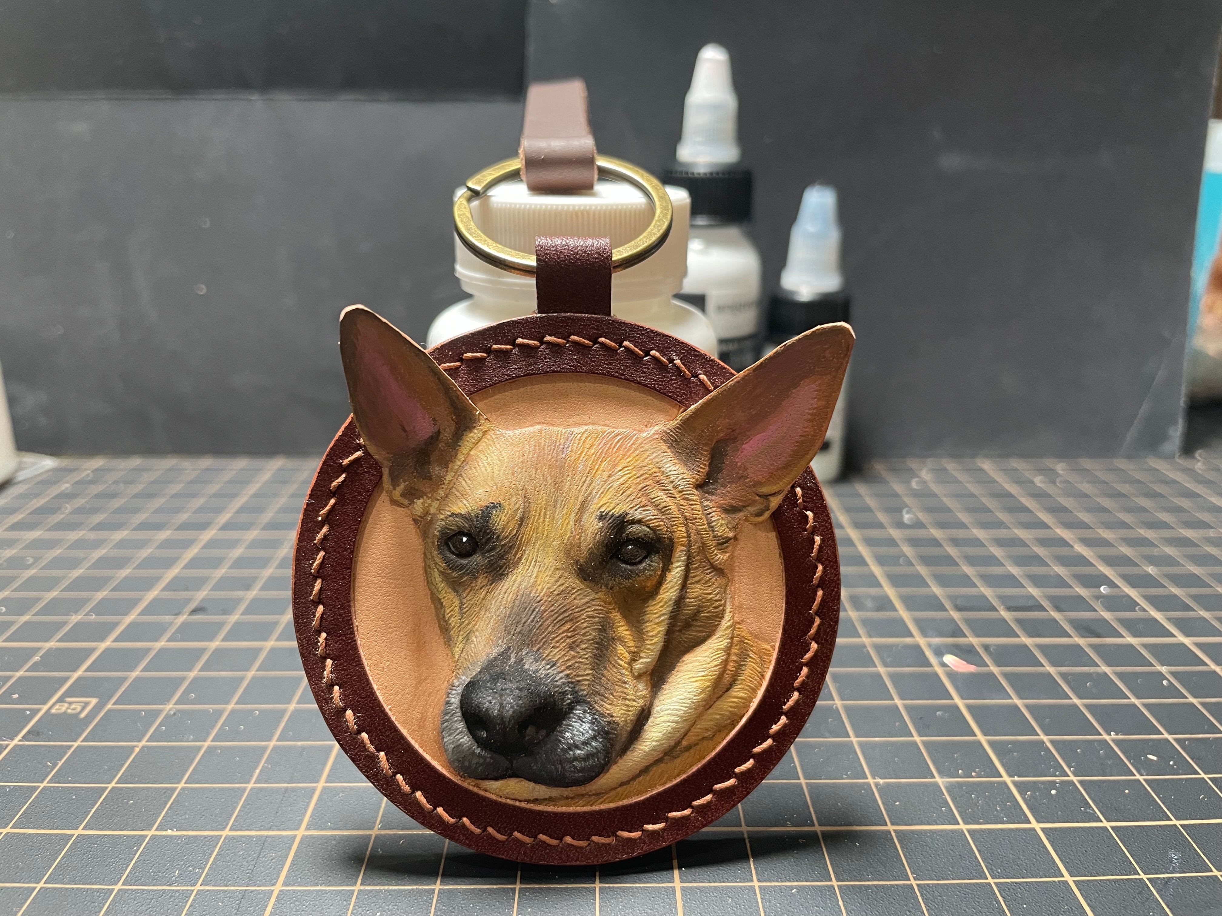 Handmade Dog Leather Carving Keychain | Hand-made Pup Memorial| Personalized Pet Sculpture Portrait | Customized Dog Memory