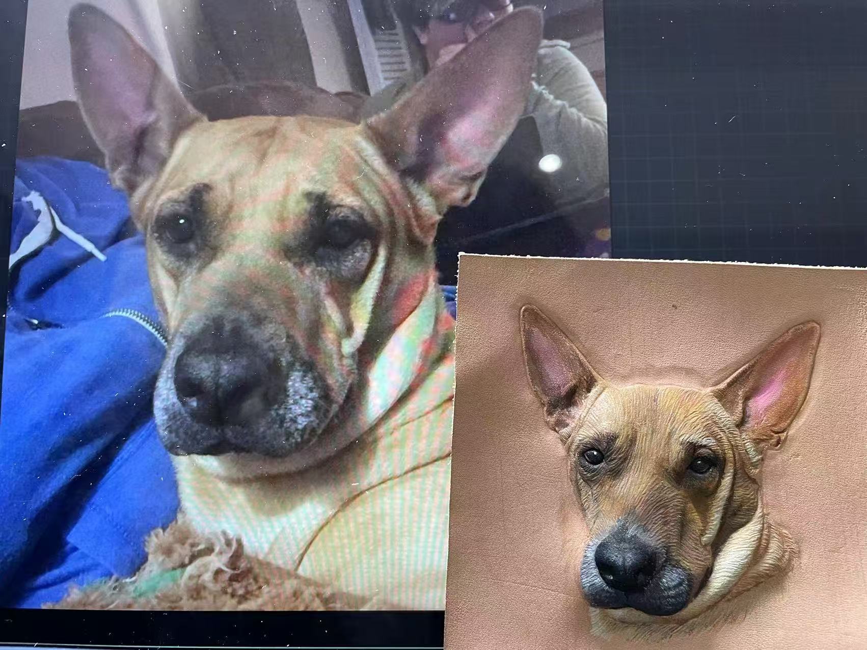 Handmade Dog Leather Carving Keychain | Hand-made Pup Memorial| Personalized Pet Sculpture Portrait | Customized Dog Memory