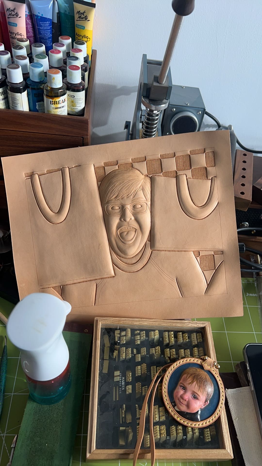 “Don’t Tell My Husband” – Handmade Leather Carving Handbag | Hand-made Personal Portrait Memorial| Theme Custom Handbag